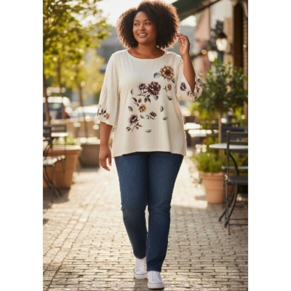 Karen Kane Women's Top white Floral Bell Sleeve size 2X - Picture 1 of 7